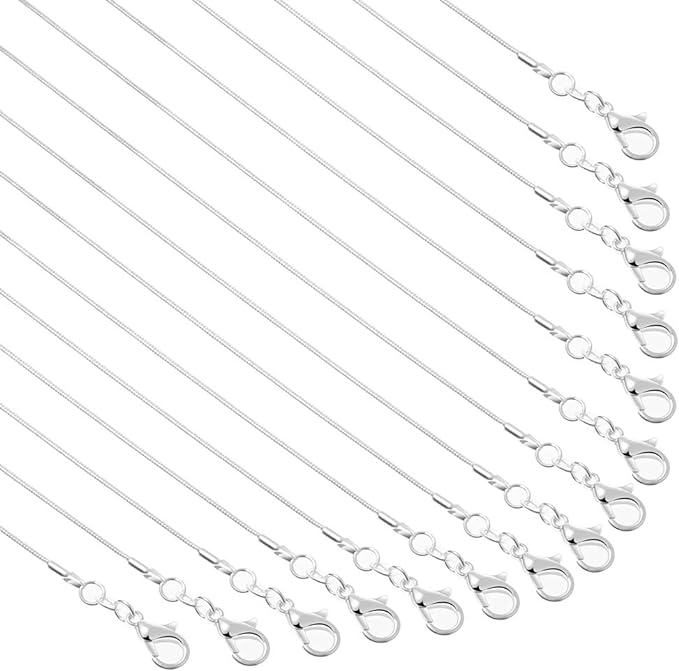 PAXCOO 30 Pack Necklace Chain Silver Plated Necklace Snake Chains Bulk for Jewelry Making, 1.2 mm (18 Inches)