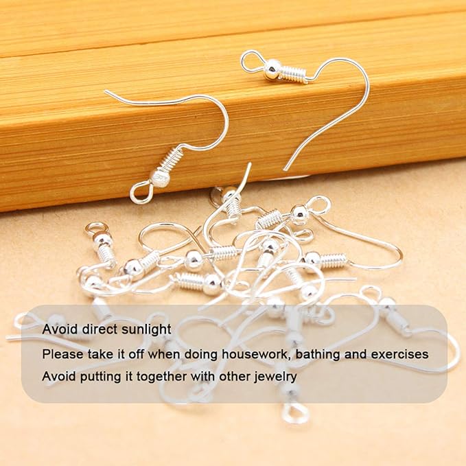 925 Sterling Silver Earring Hooks 150 PCS/75 Pairs,Ear Wires Fish Hooks,500pcs Hypoallergenic Earring Making kit with Jump Rings and Clear Silicone Backs Stoppers (Silver)