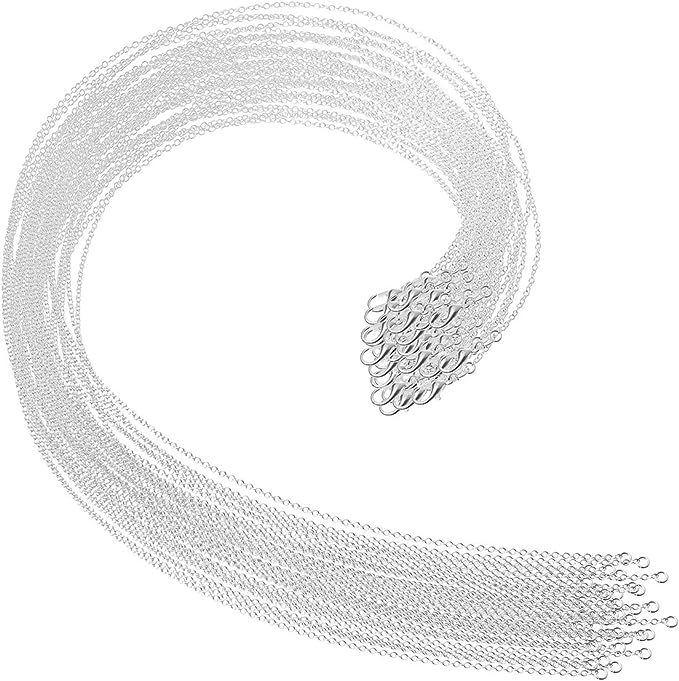 30 Pack Necklace Chains Bulk for Jewelry Making, Selizo Bulk Necklace Chains Silver Plated Cable Chains for Jewelry Making, 1.2 mm (18 Inches)